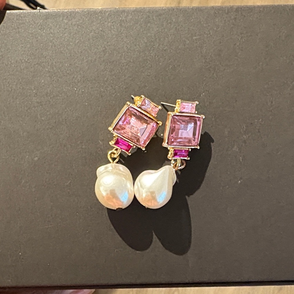 Elegant Pink and Pearl Drop Earrings